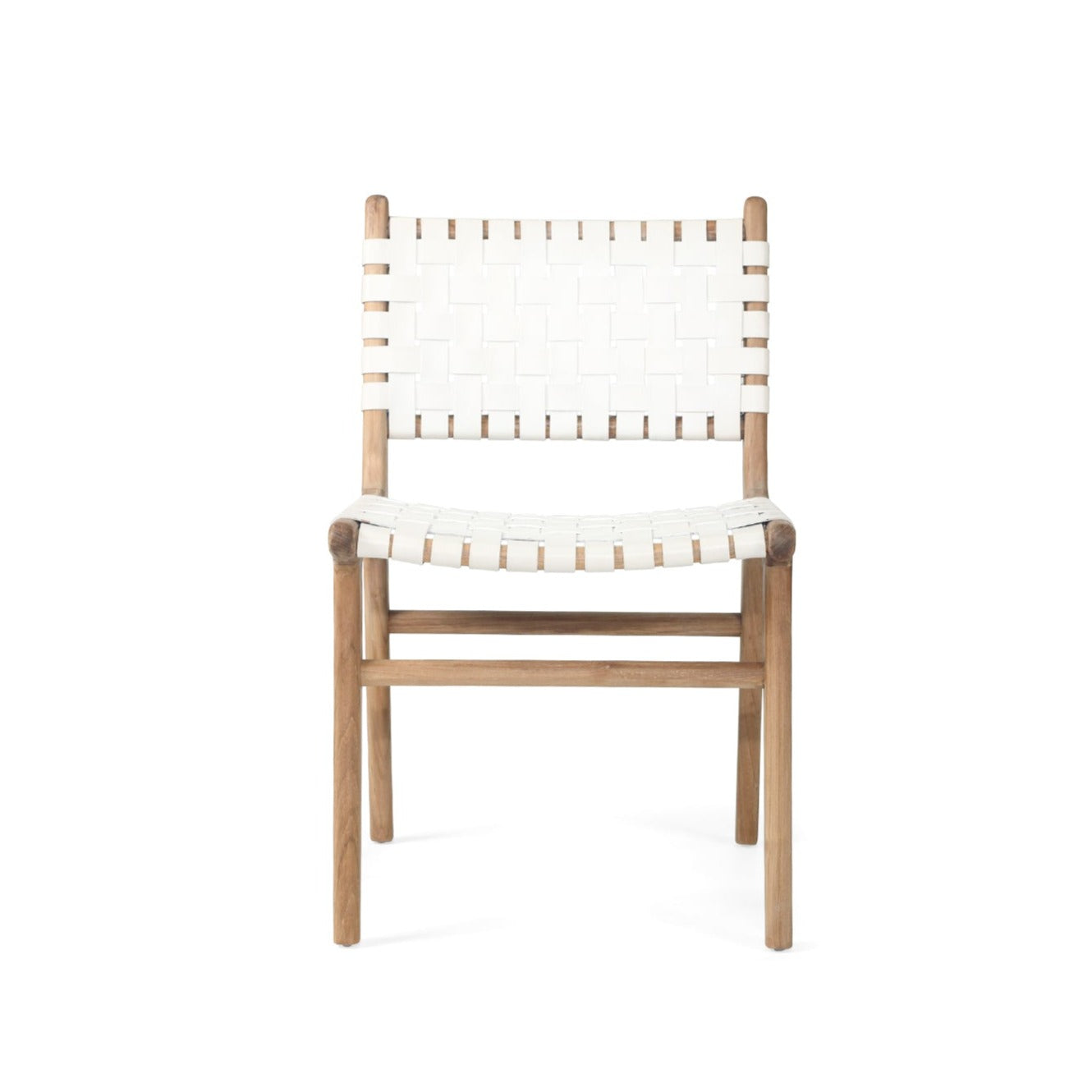 Paloma Woven Leather Side Teak Chair - White