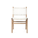 Paloma Woven Leather Side Teak Chair - White