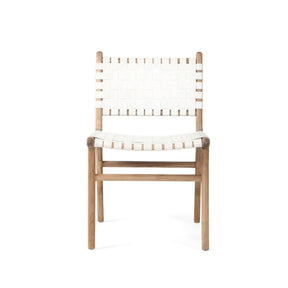 Paloma Woven Leather Side Teak Chair - White