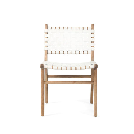 Paloma Woven Leather Side Teak Chair - White
