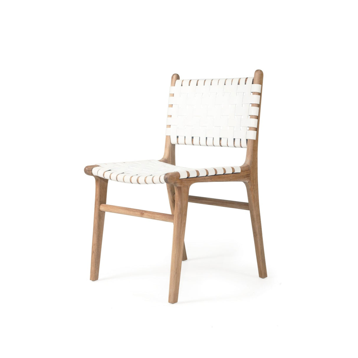 Paloma Woven Leather Side Teak Chair - White