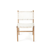 Paloma Woven Leather Side Teak Chair - White