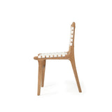 Paloma Woven Leather Side Teak Chair - White