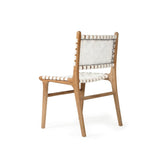 Paloma Woven Leather Side Teak Chair - White