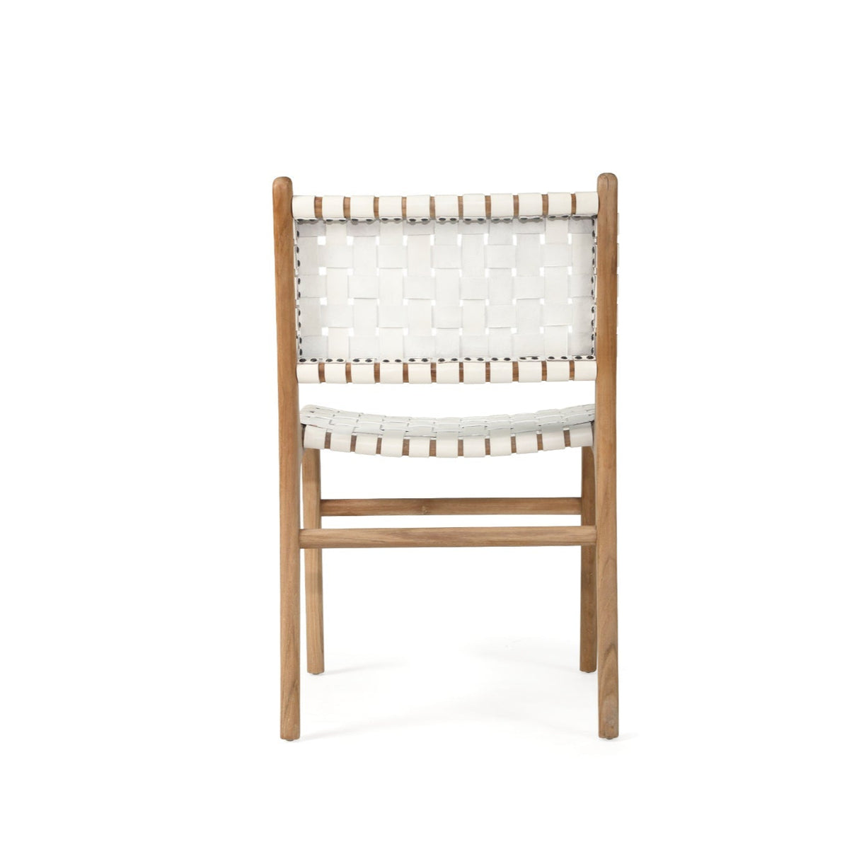 Paloma Woven Leather Side Teak Chair - White
