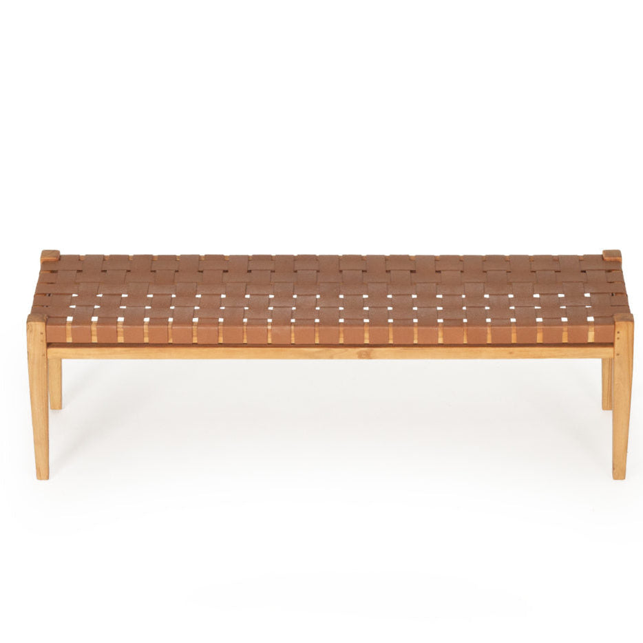 Paloma Woven Teak Leather Bench - Tan - 1.5m