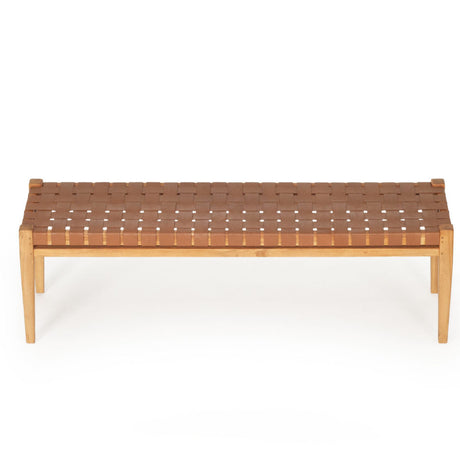 Paloma Woven Teak Leather Bench - Tan - 1.5m