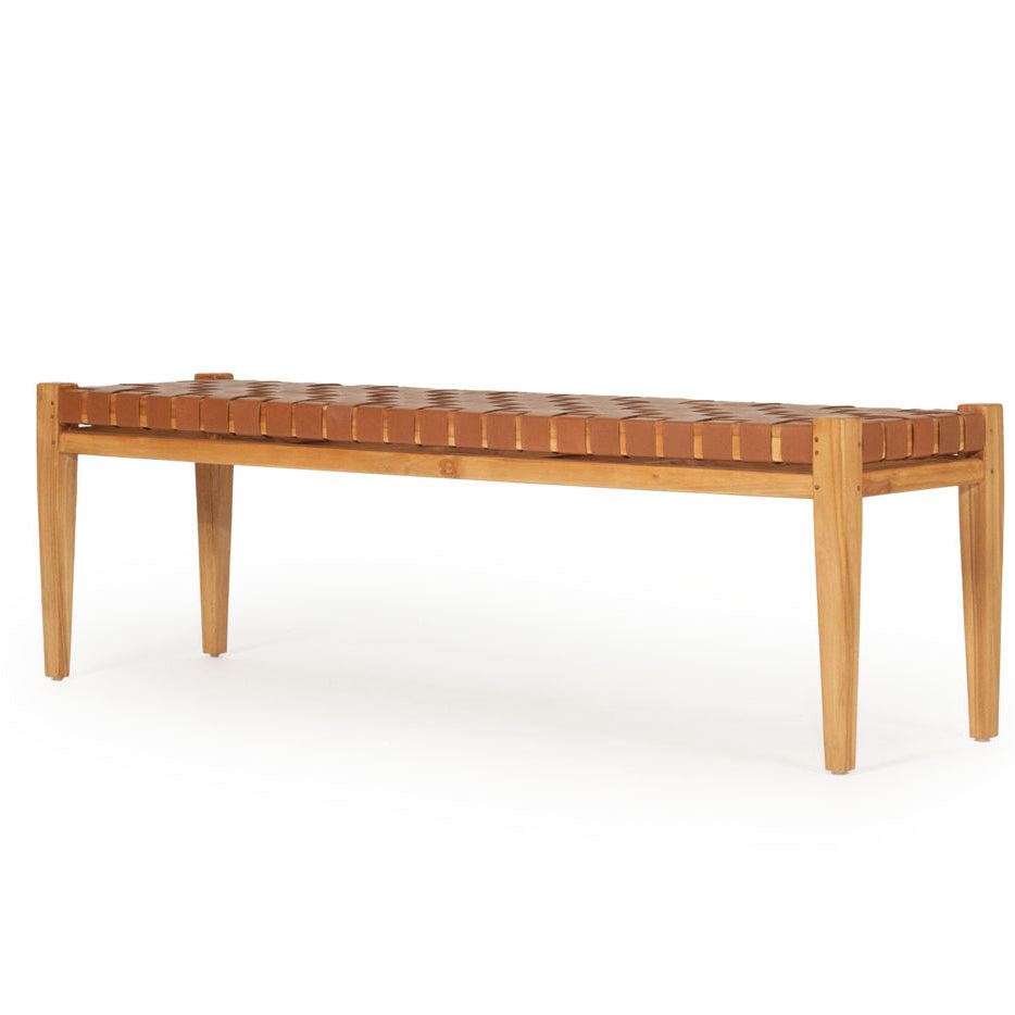 Paloma Woven Teak Leather Bench - Tan - 1.5m
