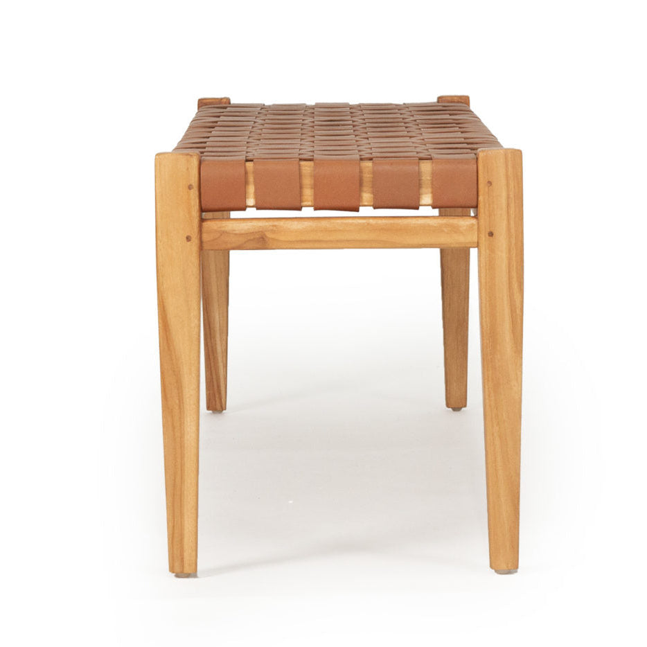Paloma Woven Teak Leather Bench - Tan - 1.5m