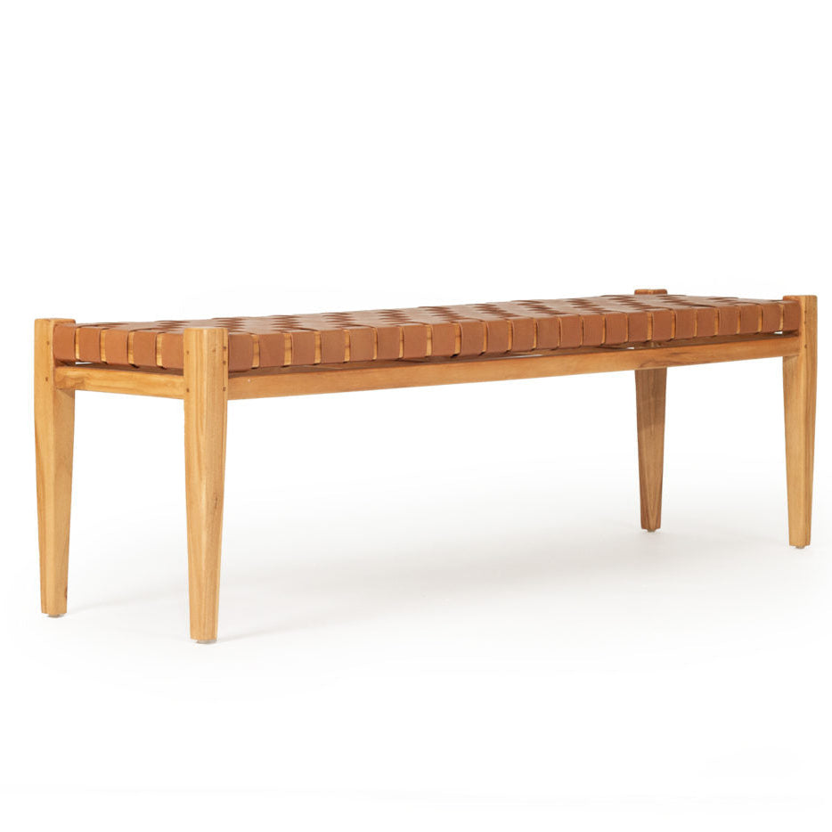 Paloma Woven Teak Leather Bench - Tan - 1.5m