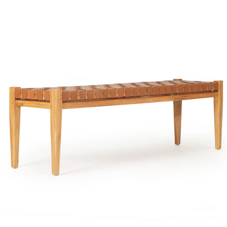 Paloma Woven Teak Leather Bench - Tan - 1.5m