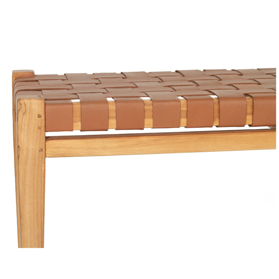Paloma Woven Teak Leather Bench - Tan - 1.5m