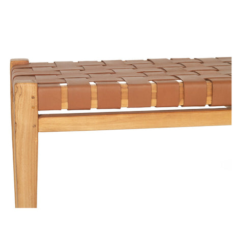 Paloma Woven Teak Leather Bench - Tan - 1.5m