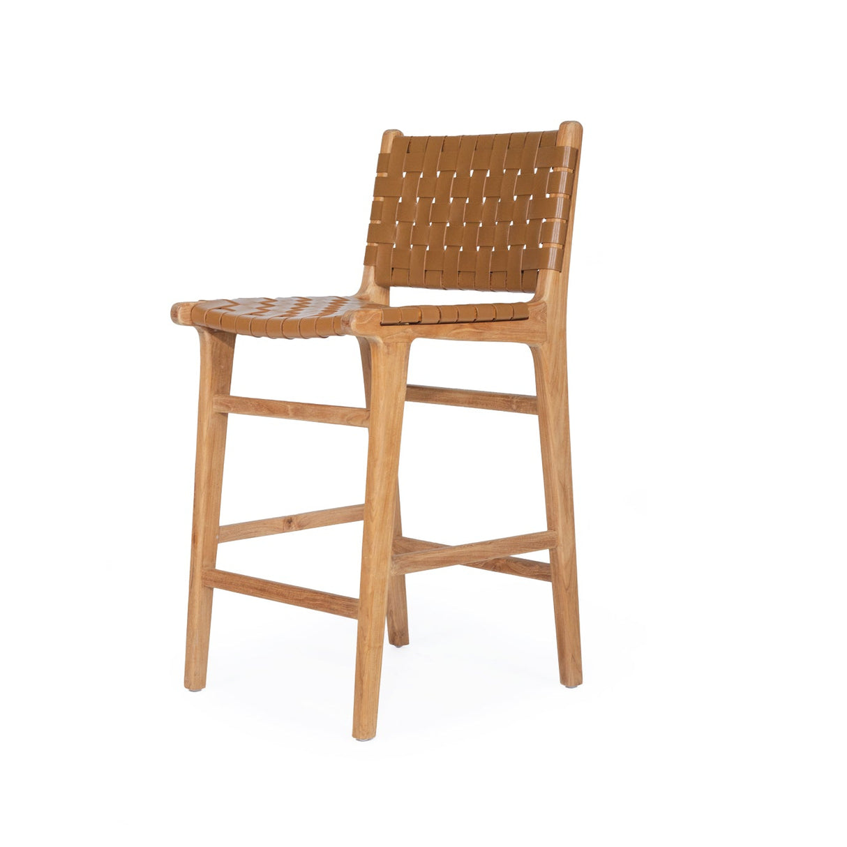 Paloma Leather Counter Stool - Tan Woven