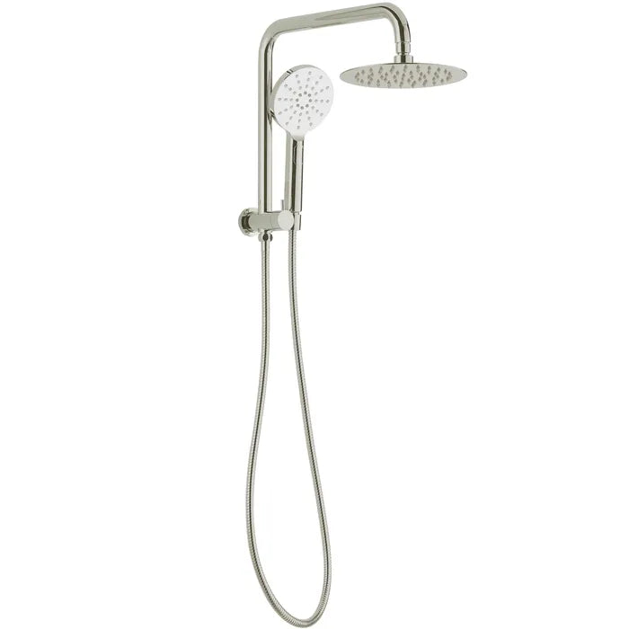 PAVIA Twin Shower Half Rail Top Inlet Round (200mm) - Brushed Nickel