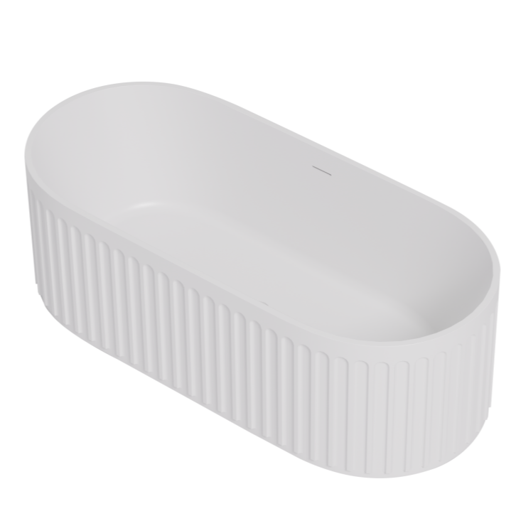 Cascade Solid Surface Stone Bathtub Oval with Overflow (Matte White) (1700mm)-Clearance