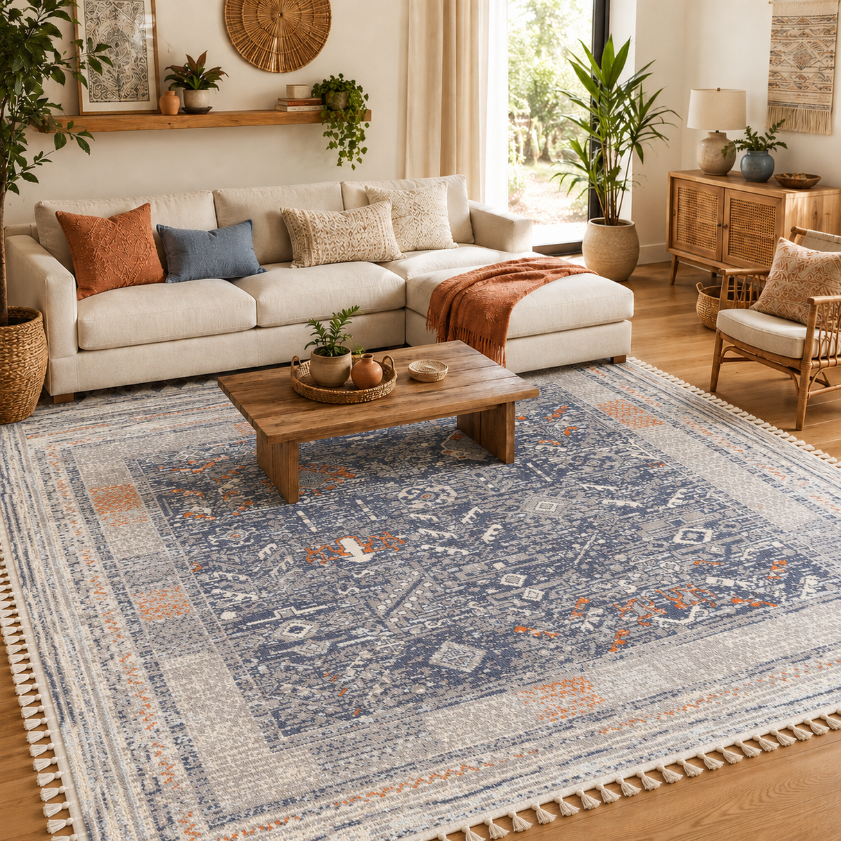 Peru Santiago Blue & Cream Contemporary Rug
