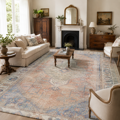 Pissarro Terracotta Blue Washable Rug - VITAL 3163-00