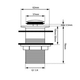 Pop Up Waste With Non Overflow - Brushed Gun Metal Technical Drawing