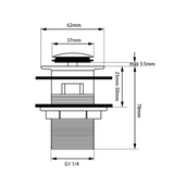 Pop Up Waste With Overflow - Chrome Technical Drawing