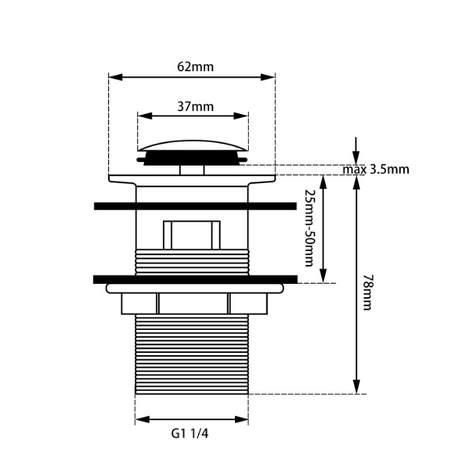 Pop Up Waste With Overflow - Chrome Technical Drawing