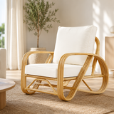 Pretzel Armchair – Natural Frame – White Cushions
