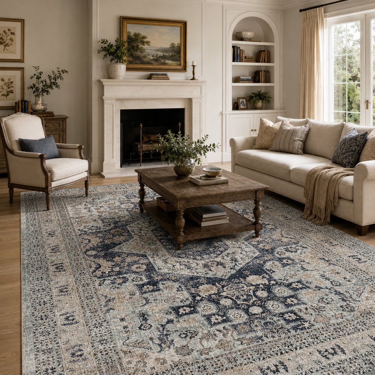 Providence Esquire Brushed Traditional Blue Rug