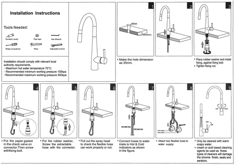OTTI Pull Out Sink Mixer 420 - Brushed Nickel Technical Drawing