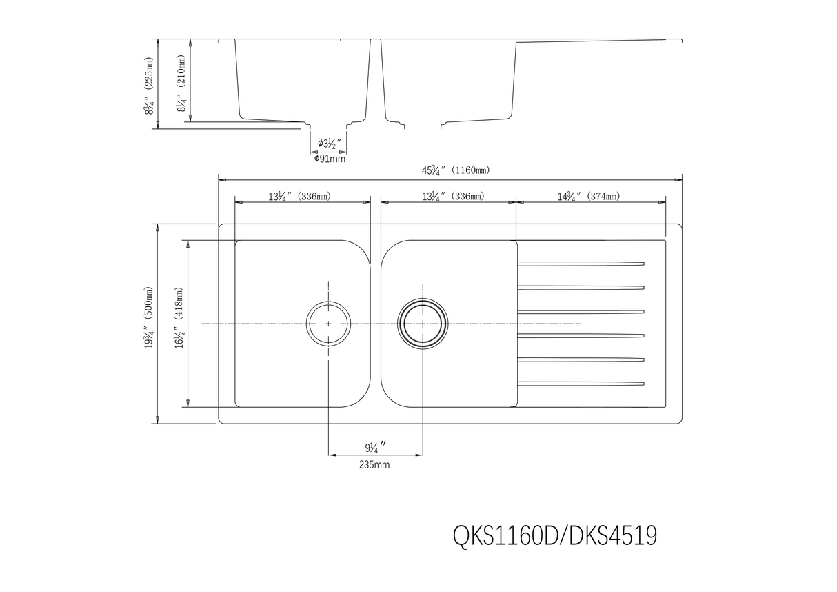 POS Quartz Top-mount Kitchen Double Sink 1160x500x225 (Matte Black)