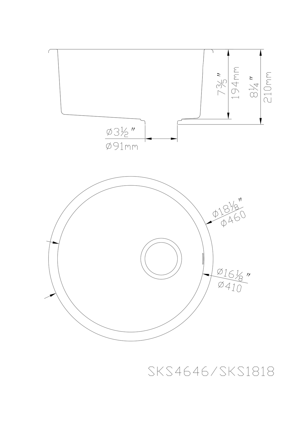 POS Round Quartz Undermount Kitchen Sink 466x466x210 (Matte Black)