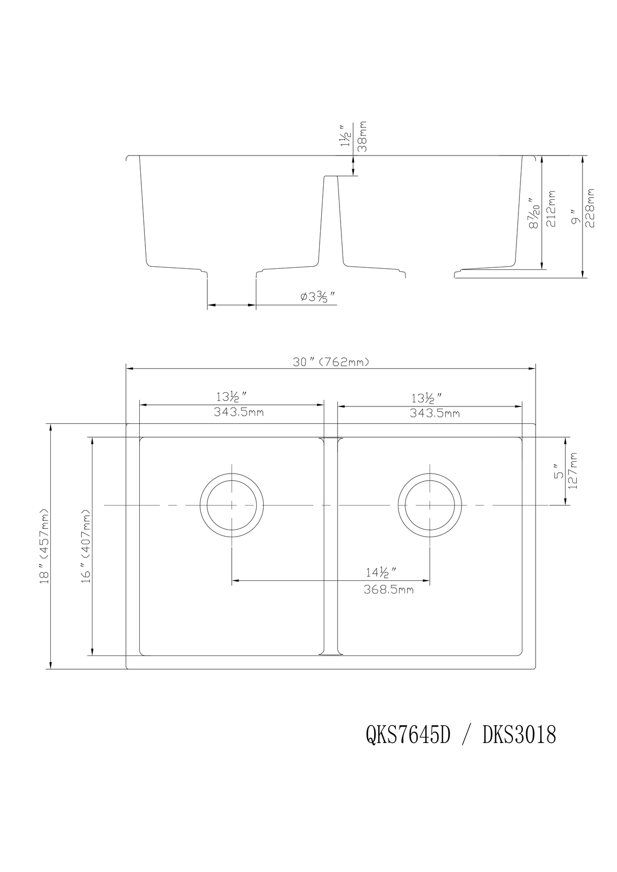 POS Quartz Undermount Kitchen Double Sink 813x457x241 (Matte White)