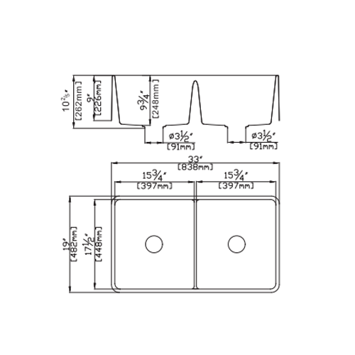 Farmhouse Quartz Kitchen Double Bowl Sink 838x482x262 (Matte Grey)