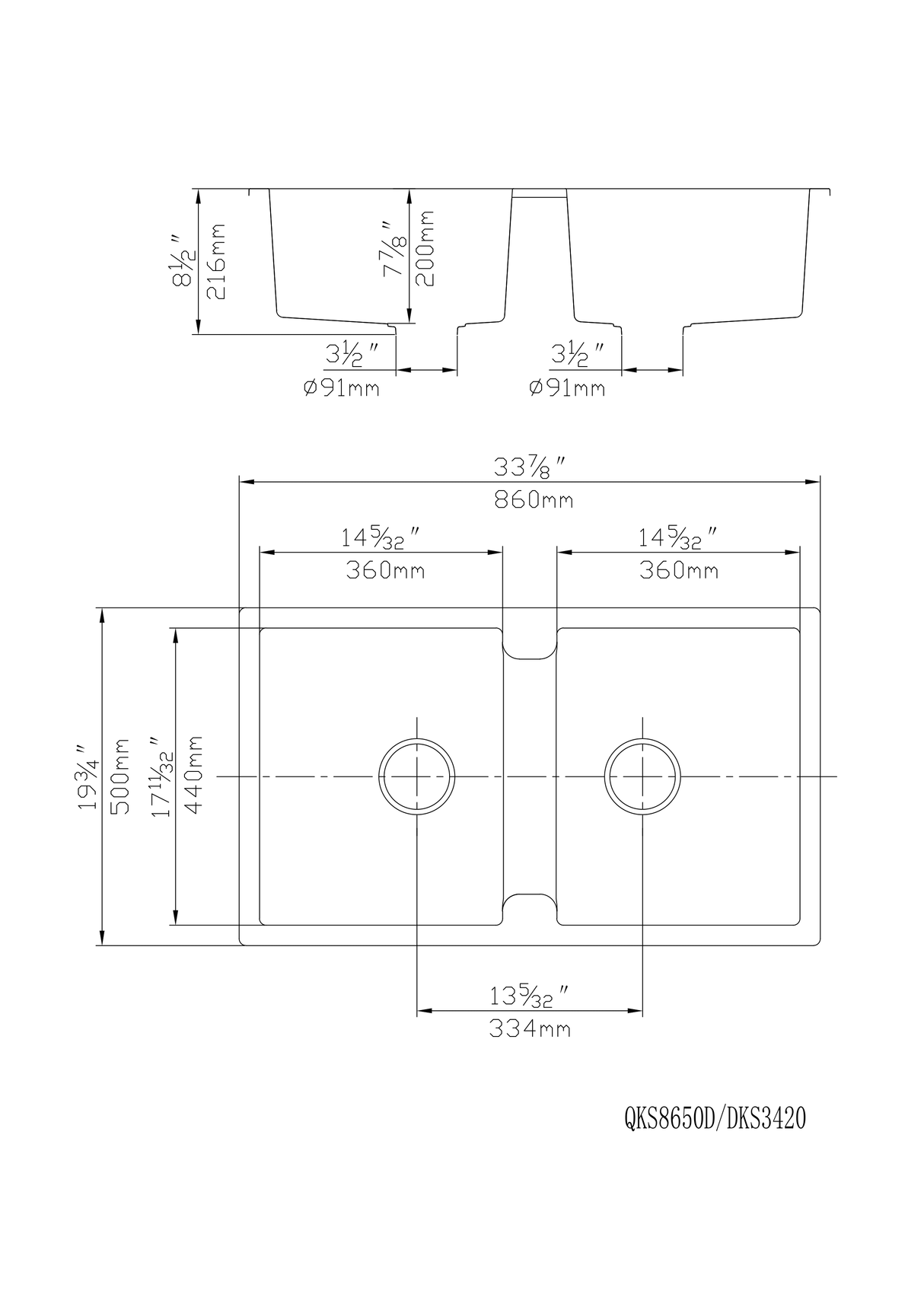 POS Quartz Top-mount Kitchen Double Sink 860x500x216 (Matte Black)