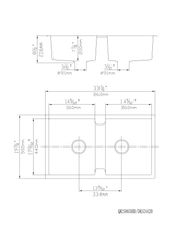 POS Quartz Top-mount Kitchen Double Sink 860x500x216 (Matte Black)