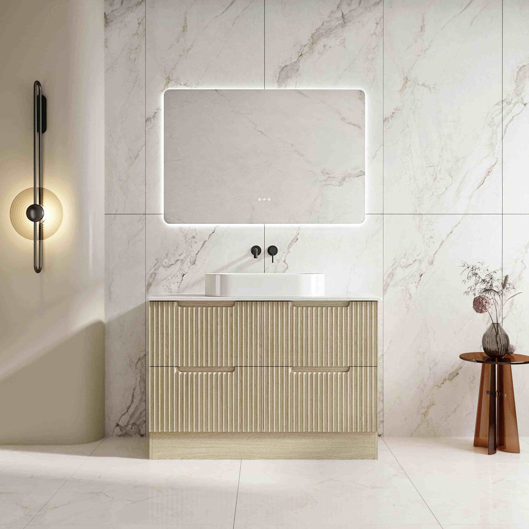 RHEA Fluted Floor Standing Vanity - Natural Oak (All Sizes)