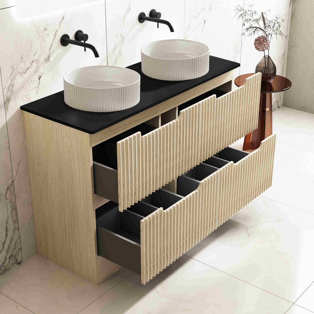 RHEA Fluted Floor Standing Vanity - Natural Oak (All Sizes)
