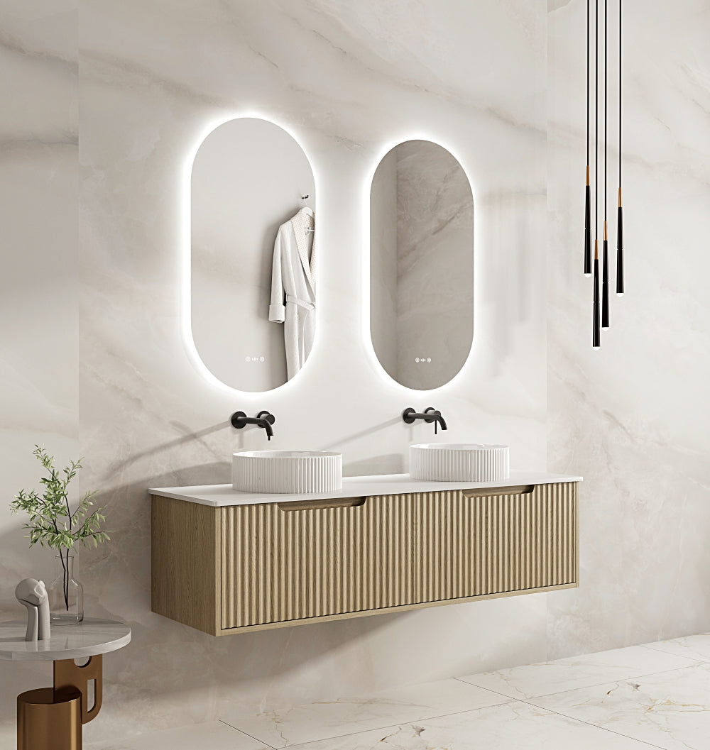 RHEA Fluted Wall-Hung Vanity - Natural Oak (All Sizes)
