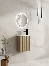 Fluted Rhea Mini Wall-Hung Vanity - Natural Oak (Included Gloss White Basin) (400mm)