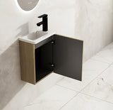 Fluted Rhea Mini Wall-Hung Vanity - Natural Oak (Included Gloss White Basin) (400mm)