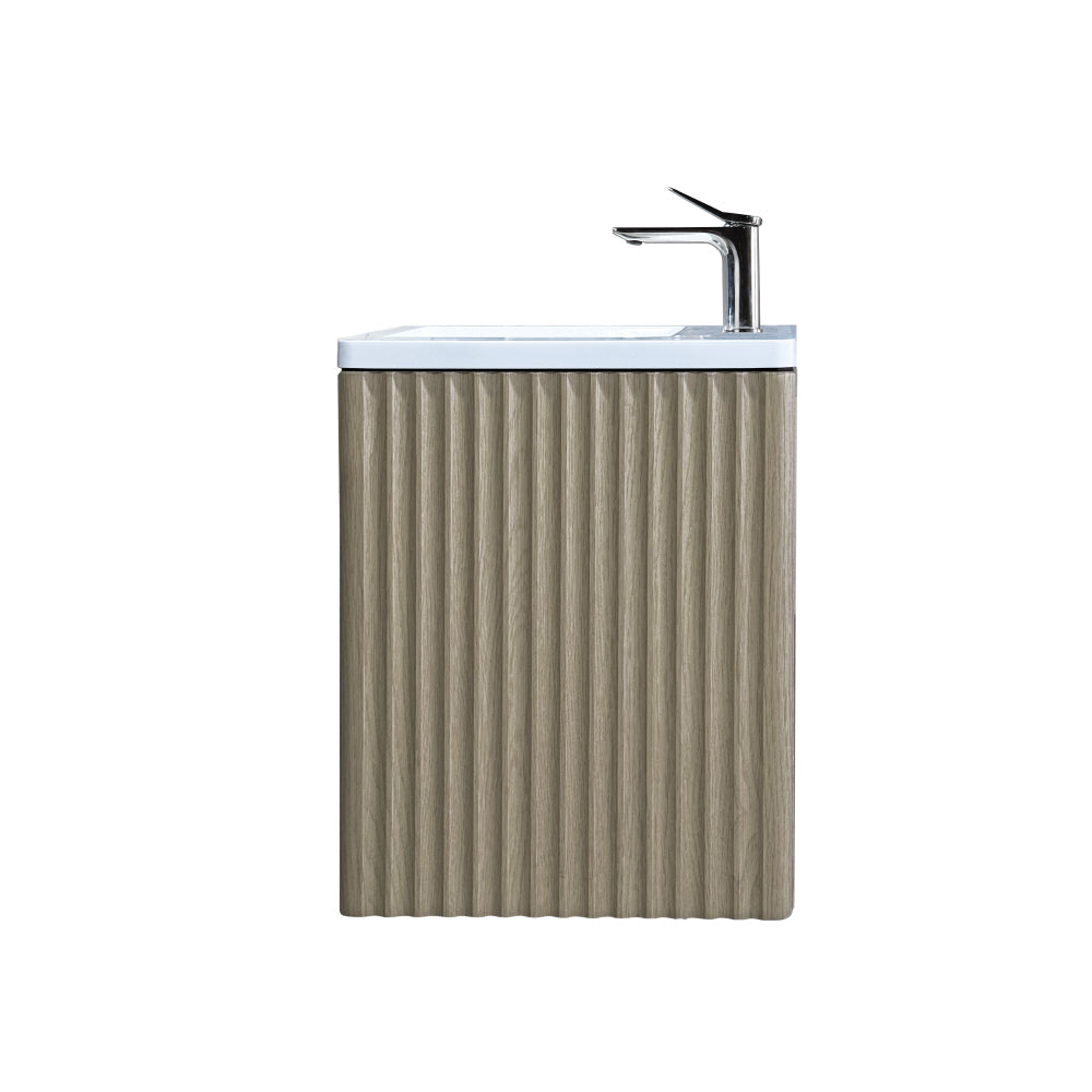 Fluted Rhea Mini Wall-Hung Vanity - Natural Oak (Included Gloss White Basin) (400mm)