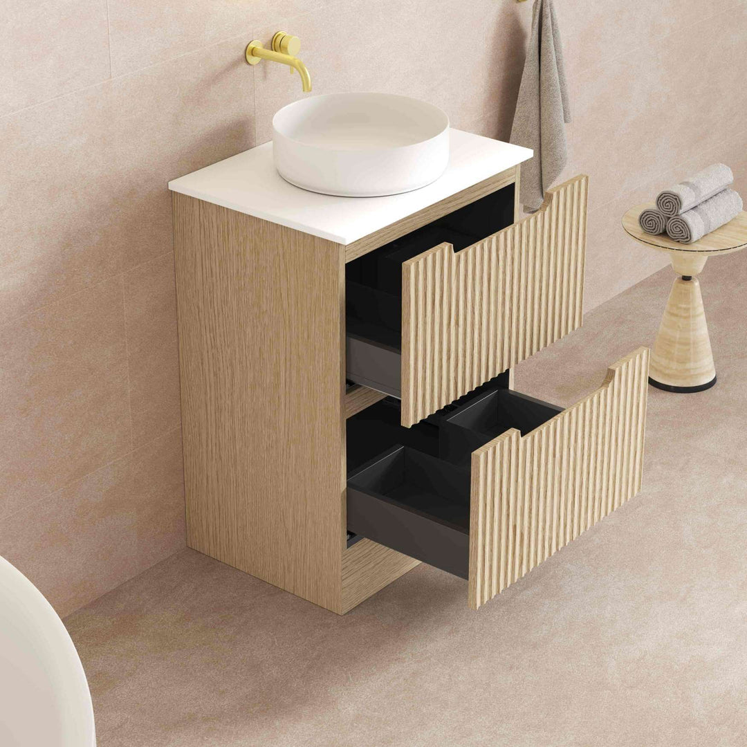 RHEA Fluted Floor Standing Vanity - Natural Oak (All Sizes)