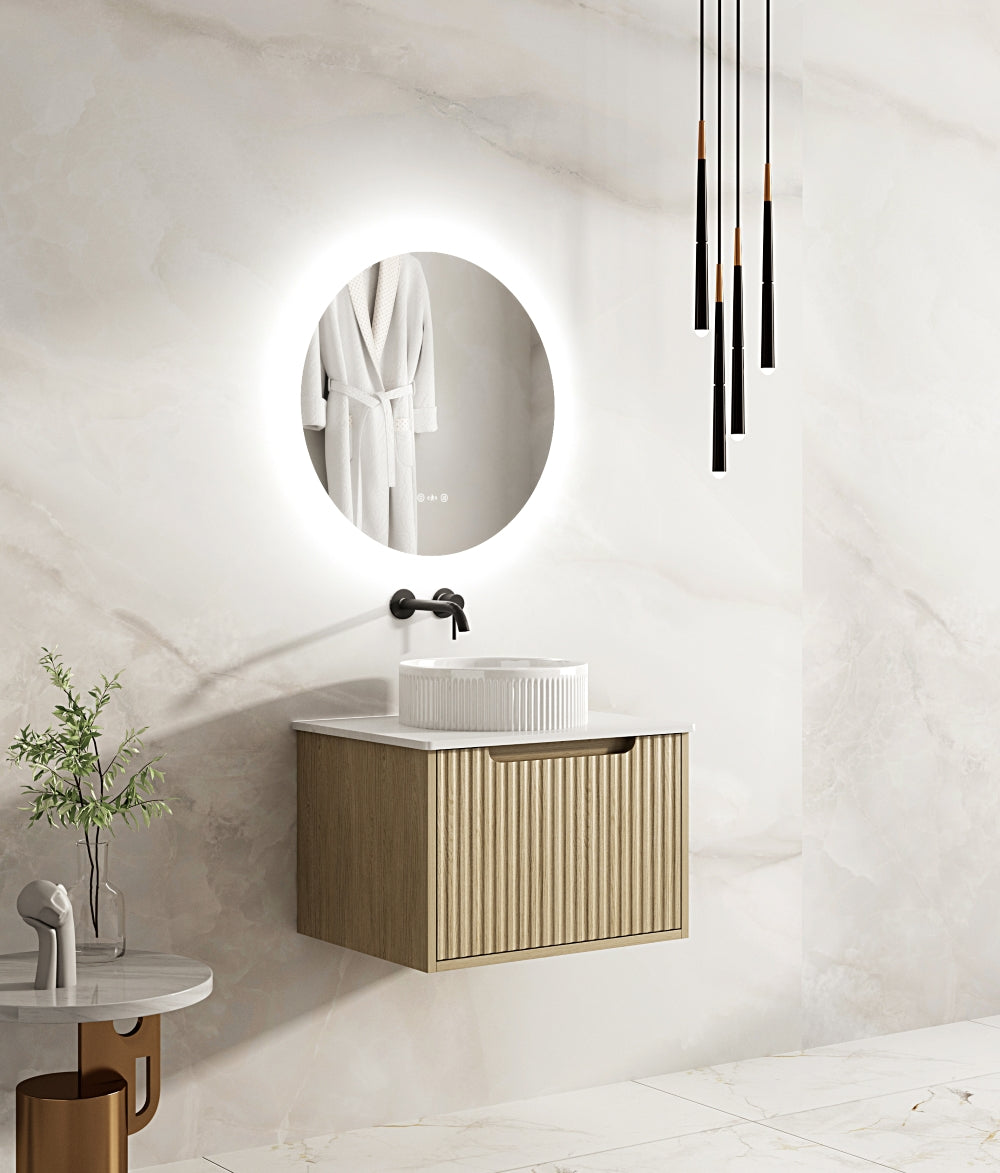 RHEA Fluted Wall-Hung Vanity - Natural Oak (All Sizes)