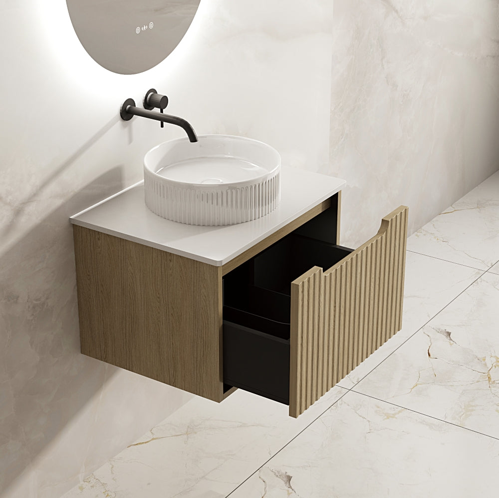 RHEA Fluted Wall-Hung Vanity - Natural Oak (All Sizes)