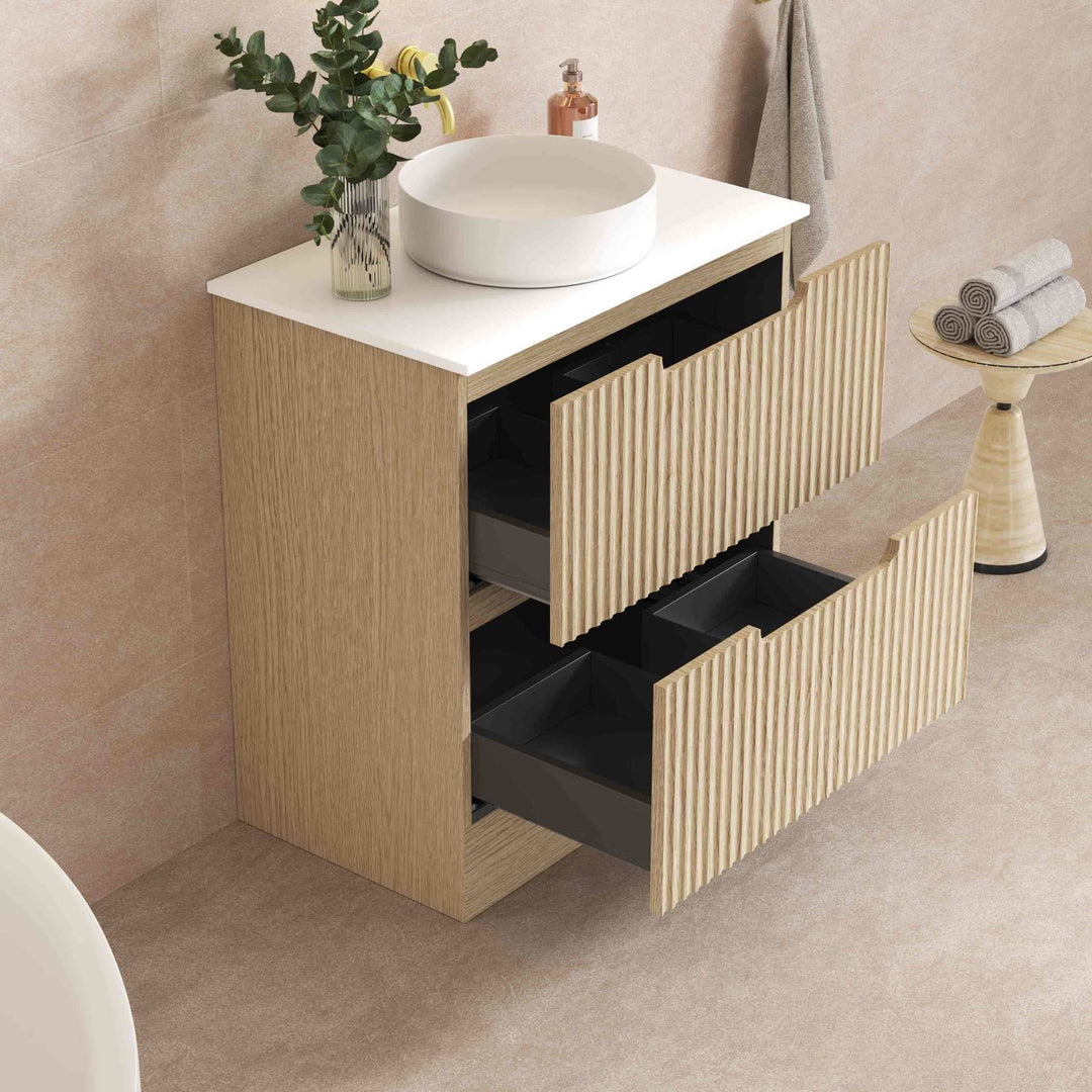 RHEA Fluted Floor Standing Vanity - Natural Oak (All Sizes)