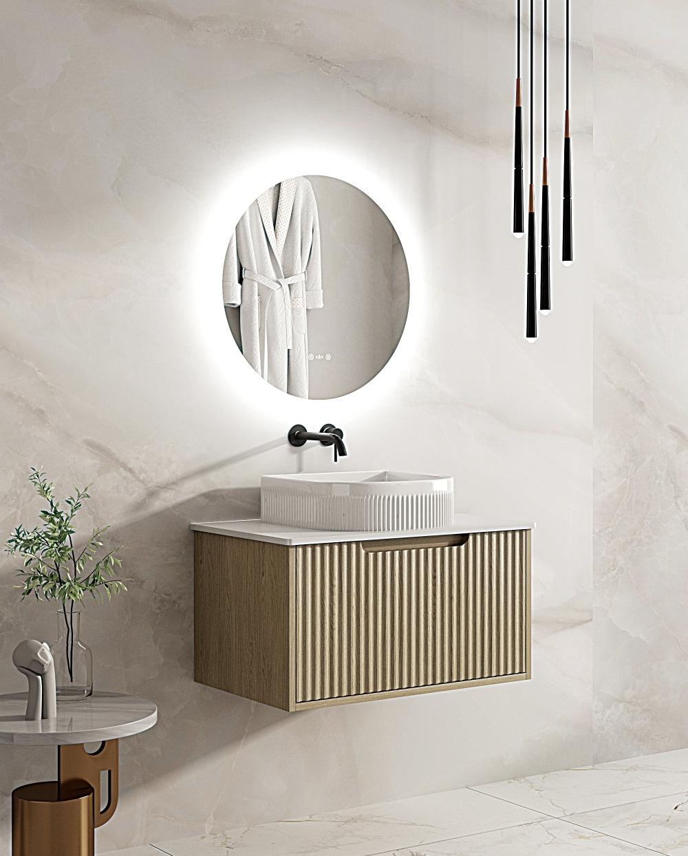 RHEA Fluted Wall-Hung Vanity - Natural Oak (All Sizes)