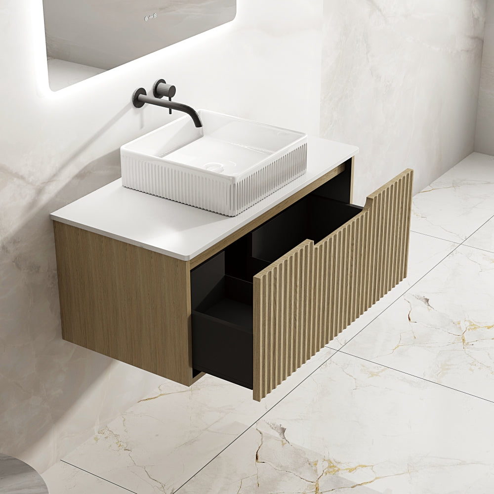 RHEA Fluted Wall-Hung Vanity - Natural Oak (All Sizes)