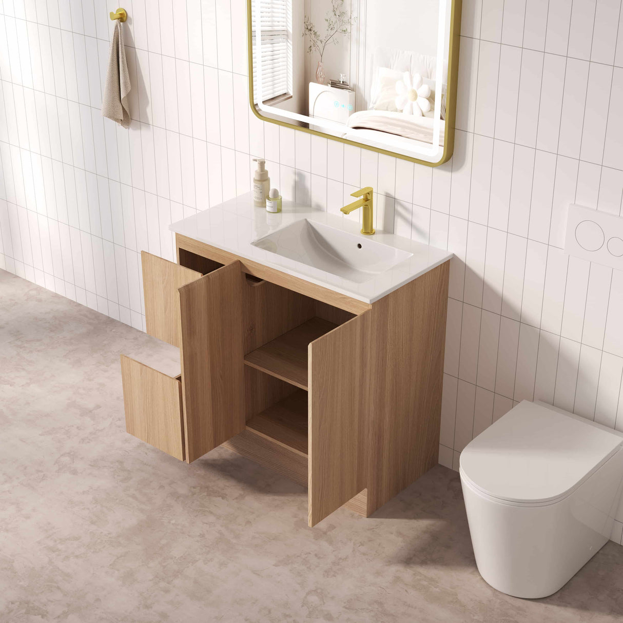 RITA Floor Standing Vanity - Elegant Oak 