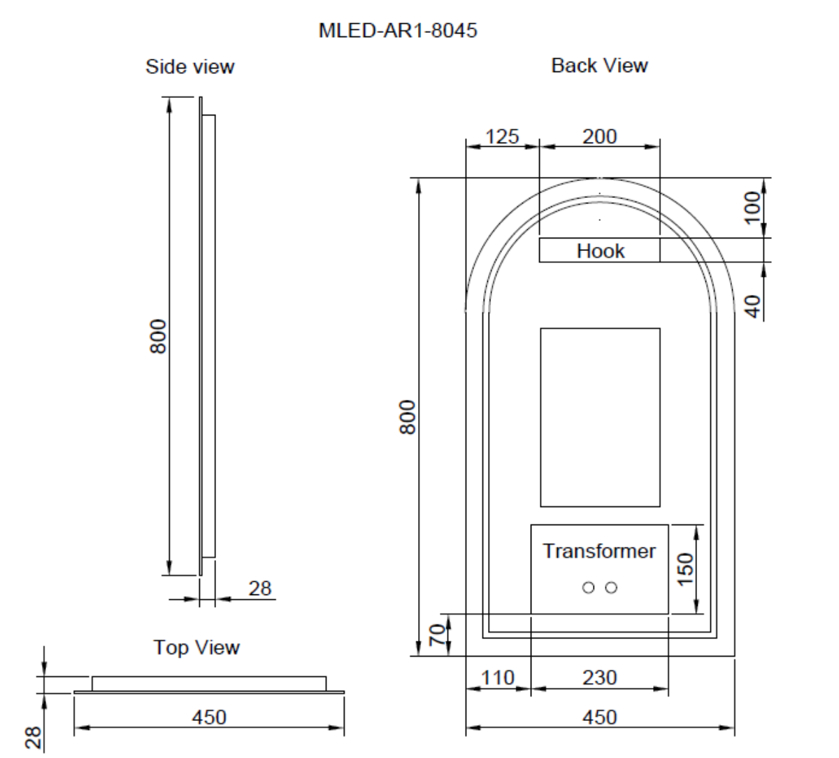 RIVA AR1 LED Arch Frameless Mirror 800/900mm