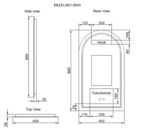 RIVA AR1 LED Arch Frameless Mirror 800/900mm