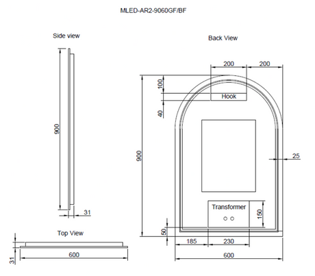 RIVA AR2 LED Arch Frame Mirror 800/900mm Brushed Nickel